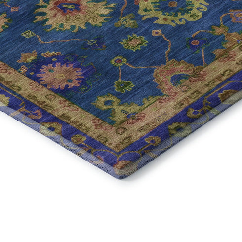 9' X 12' Blue And Green Oriental Washable Area Rug With UV Protection