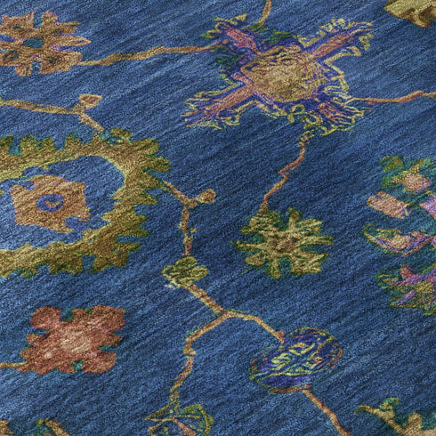 9' X 12' Blue And Green Oriental Washable Area Rug With UV Protection