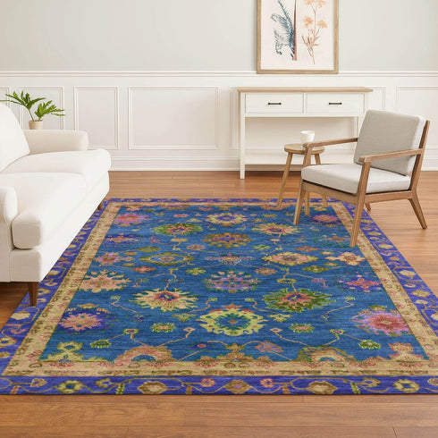 9' X 12' Blue And Green Oriental Washable Area Rug With UV Protection