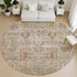 8' Beige And Brown Southwestern Washable Round Rug With UV Protection