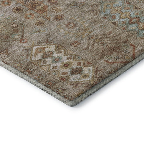 8' Beige And Brown Southwestern Washable Round Rug With UV Protection