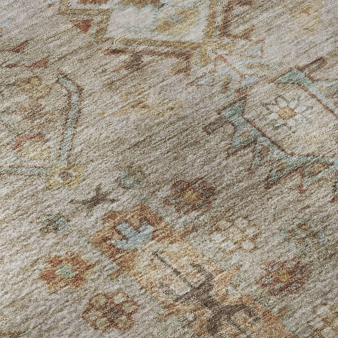 8' Beige And Brown Southwestern Washable Round Rug With UV Protection