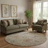 8' Beige And Brown Southwestern Washable Round Rug With UV Protection