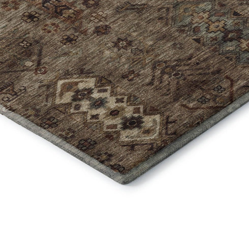 5' X 8' Brown And Gray Southwestern Washable Area Rug With UV Protection