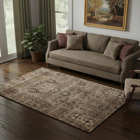 5' X 8' Brown And Gray Southwestern Washable Area Rug With UV Protection