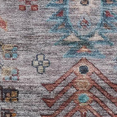 5' X 8' Gray And Teal Southwestern Washable Area Rug With UV Protection