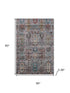5' X 8' Gray And Teal Southwestern Washable Area Rug With UV Protection