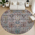 8' Gray And Teal Southwestern Washable Round Rug With UV Protection