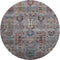 8' Gray And Teal Southwestern Washable Round Rug With UV Protection