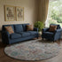 8' Gray And Teal Southwestern Washable Round Rug With UV Protection