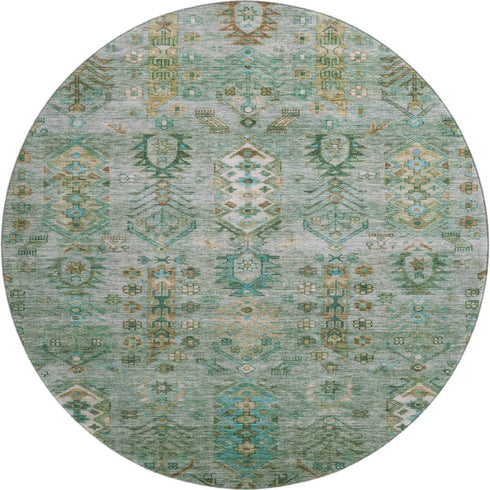 8' Sage And Copper Southwestern Washable Round Rug With UV Protection