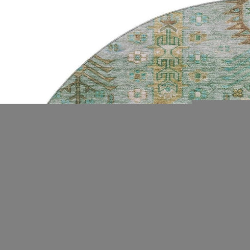 8' Sage And Copper Southwestern Washable Round Rug With UV Protection