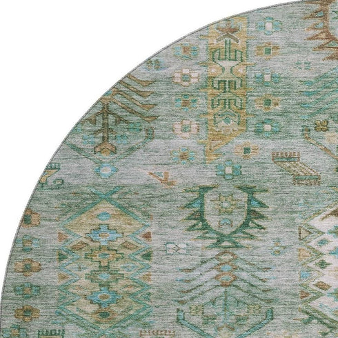 8' Sage And Copper Southwestern Washable Round Rug With UV Protection