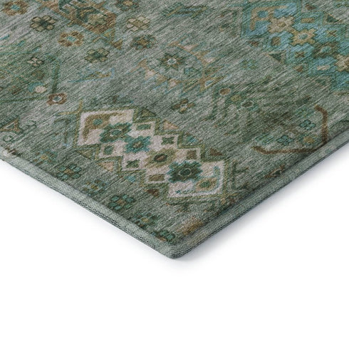 8' Sage And Copper Southwestern Washable Round Rug With UV Protection