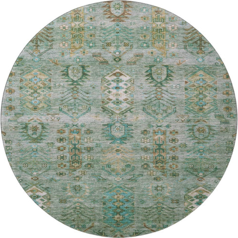 8' Sage And Copper Southwestern Washable Round Rug With UV Protection