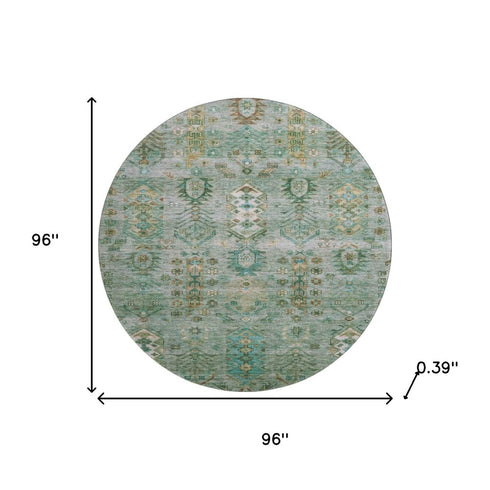 8' Sage And Copper Southwestern Washable Round Rug With UV Protection