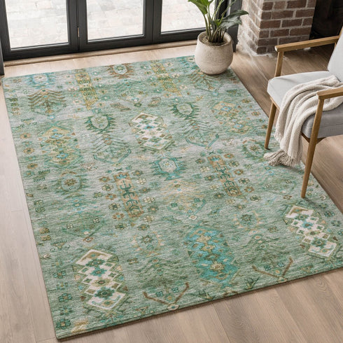 9' X 12' Sage And Copper Southwestern Washable Area Rug With UV Protection