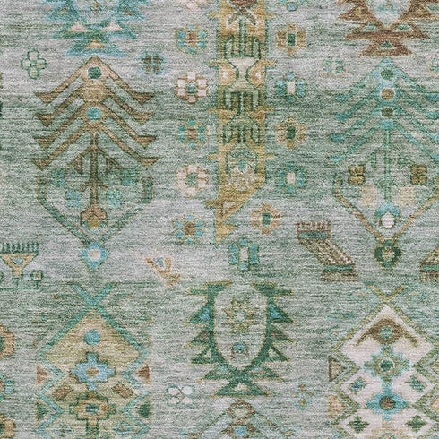 9' X 12' Sage And Copper Southwestern Washable Area Rug With UV Protection