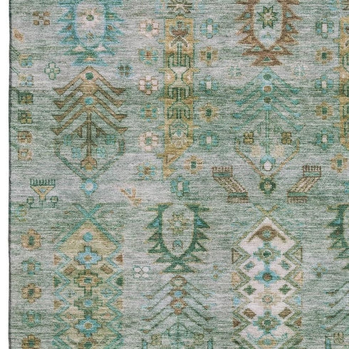 9' X 12' Sage And Copper Southwestern Washable Area Rug With UV Protection