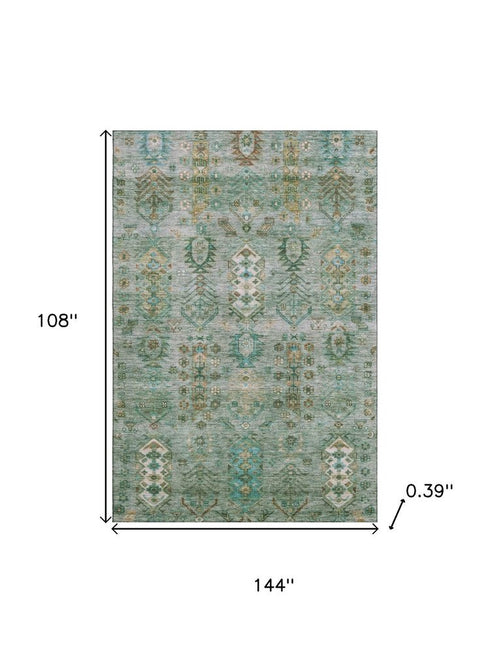 9' X 12' Sage And Copper Southwestern Washable Area Rug With UV Protection