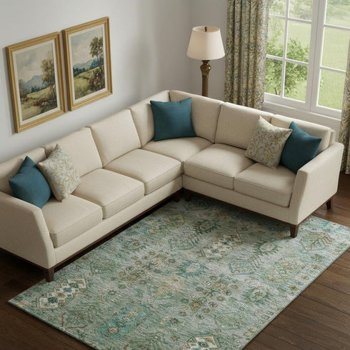 9' X 12' Sage And Copper Southwestern Washable Area Rug With UV Protection