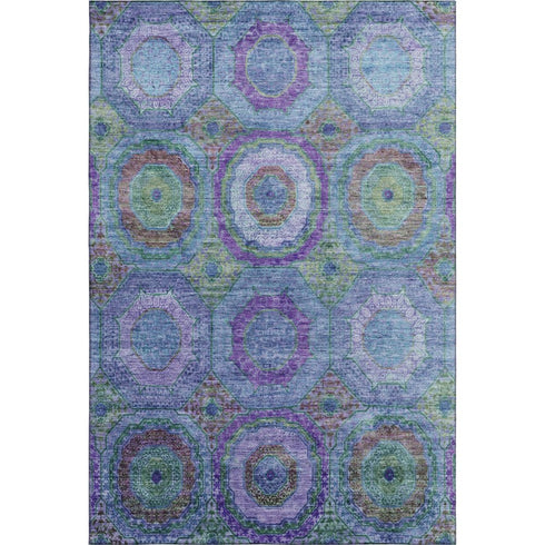 5' X 8' Blue And Purple Geometric Washable Area Rug With UV Protection