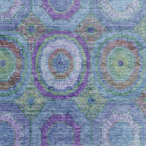 5' X 8' Blue And Purple Geometric Washable Area Rug With UV Protection