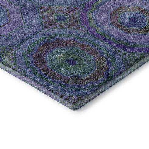 5' X 8' Blue And Purple Geometric Washable Area Rug With UV Protection