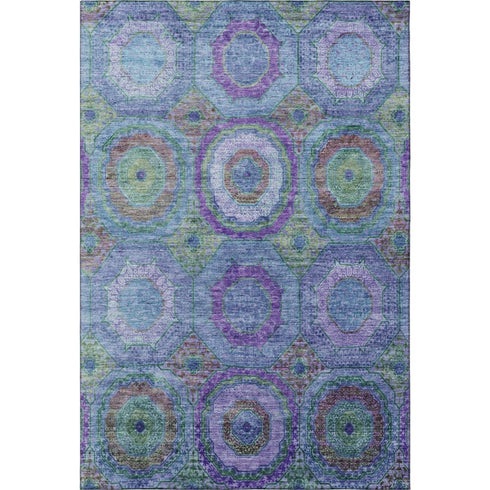 5' X 8' Blue And Purple Geometric Washable Area Rug With UV Protection