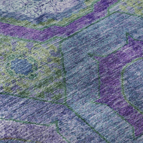 5' X 8' Blue And Purple Geometric Washable Area Rug With UV Protection