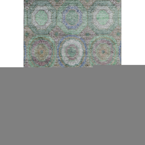 8' X 10' Green And Gray Geometric Washable Area Rug With UV Protection