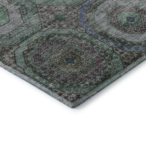 8' X 10' Green And Gray Geometric Washable Area Rug With UV Protection