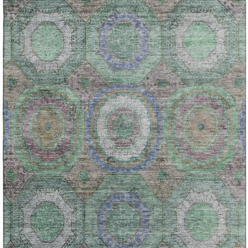 8' X 10' Green And Gray Geometric Washable Area Rug With UV Protection