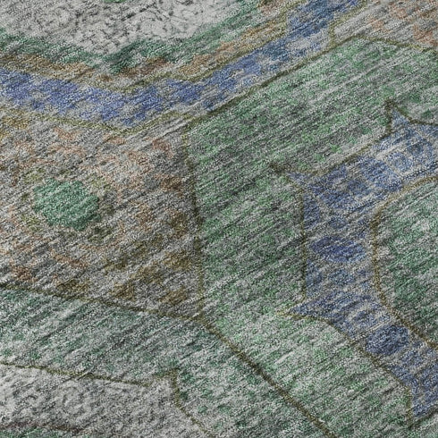 8' X 10' Green And Gray Geometric Washable Area Rug With UV Protection