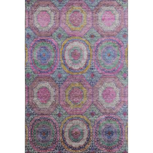 8' X 10' Pink And Blue Geometric Washable Area Rug With UV Protection