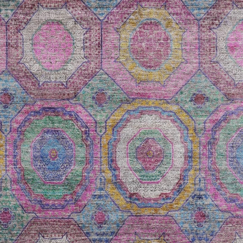 8' X 10' Pink And Blue Geometric Washable Area Rug With UV Protection