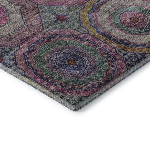 8' X 10' Pink And Blue Geometric Washable Area Rug With UV Protection