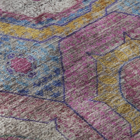 8' X 10' Pink And Blue Geometric Washable Area Rug With UV Protection