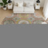 8' Sage And Gold Geometric Washable Round Rug With UV Protection