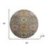 8' Sage And Gold Geometric Washable Round Rug With UV Protection
