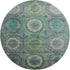 8' Teal And Lime Green Geometric Washable Round Rug With UV Protection