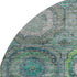 8' Teal And Lime Green Geometric Washable Round Rug With UV Protection