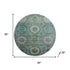 8' Teal And Lime Green Geometric Washable Round Rug With UV Protection