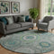 8' Teal And Lime Green Geometric Washable Round Rug With UV Protection