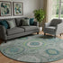 8' Teal And Lime Green Geometric Washable Round Rug With UV Protection