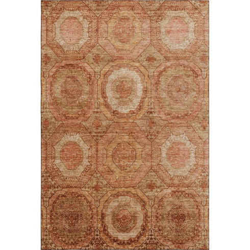5' X 8' Terra Cotta And Copper Geometric Washable Area Rug With UV Protection