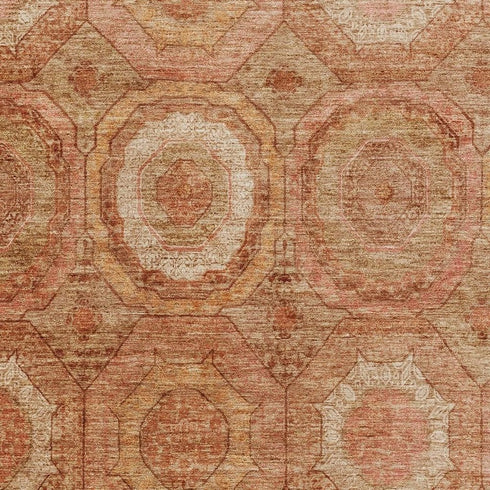 5' X 8' Terra Cotta And Copper Geometric Washable Area Rug With UV Protection