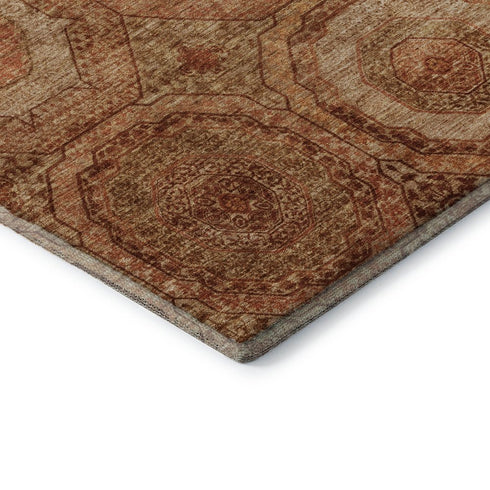 5' X 8' Terra Cotta And Copper Geometric Washable Area Rug With UV Protection
