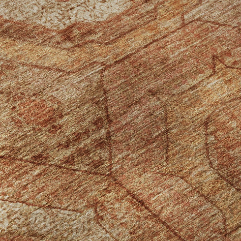 5' X 8' Terra Cotta And Copper Geometric Washable Area Rug With UV Protection