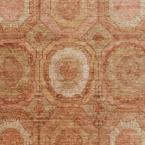 8' X 10' Terra Cotta And Copper Geometric Washable Area Rug With UV Protection